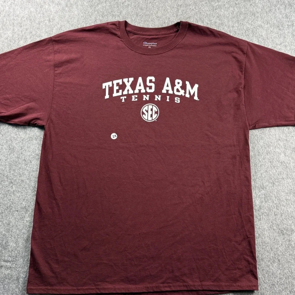 Champion Texas A&M Tennis T-Shirt Mens 2XL Maroon Short Sleeve Aggies NCAA - Picture 2 of 10